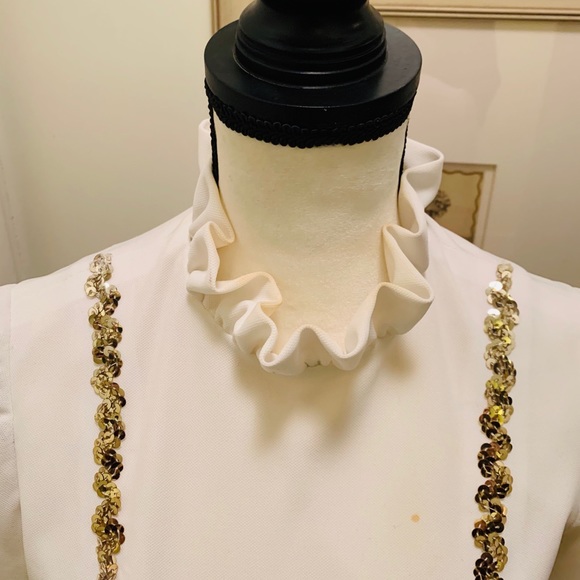 White Formal Dress With Ruffle And Gold Sequins - Picture 3 of 8